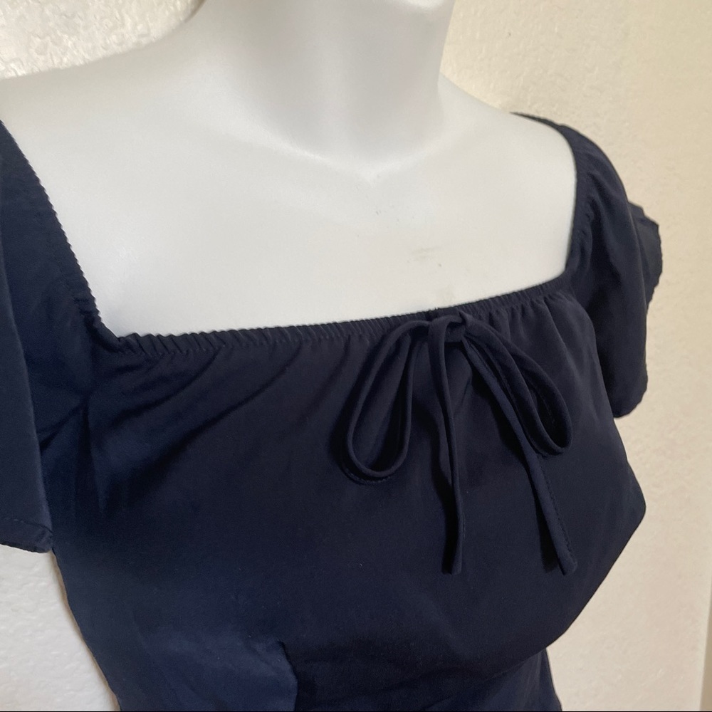 Revolve Superdown Navy Blue off the shoulder fitted crop top shirt Womens - Picture 4 of 6